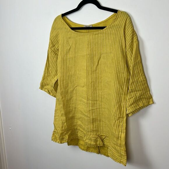 Lungo L'Arno Yellow Striped 100% Linen Tunic Top Women's Size Small - Picture 6 of 10